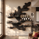 Sculptural Solid Wood Wine Rack with Organic Branch Shelves