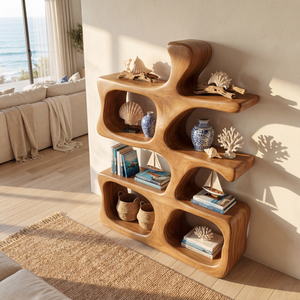 Sculptural Organic Wood Display Shelf with Open Compartments