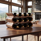 Wave Form Solid Wood Wine Rack Compact Sculptural Bottle Holder Multi Slot Tabletop Organizer