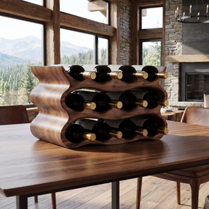 Wave Form Solid Wood Wine Rack Compact Sculptural Bottle Holder Multi Slot Tabletop Organizer