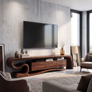 TV Stand with Sculptural S-Curve Frame and Natural Wave Grain Cabinet