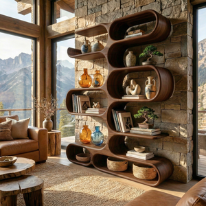 Handcrafted Solid Wood Organic Wall Bookcase with Curved Open Shelves