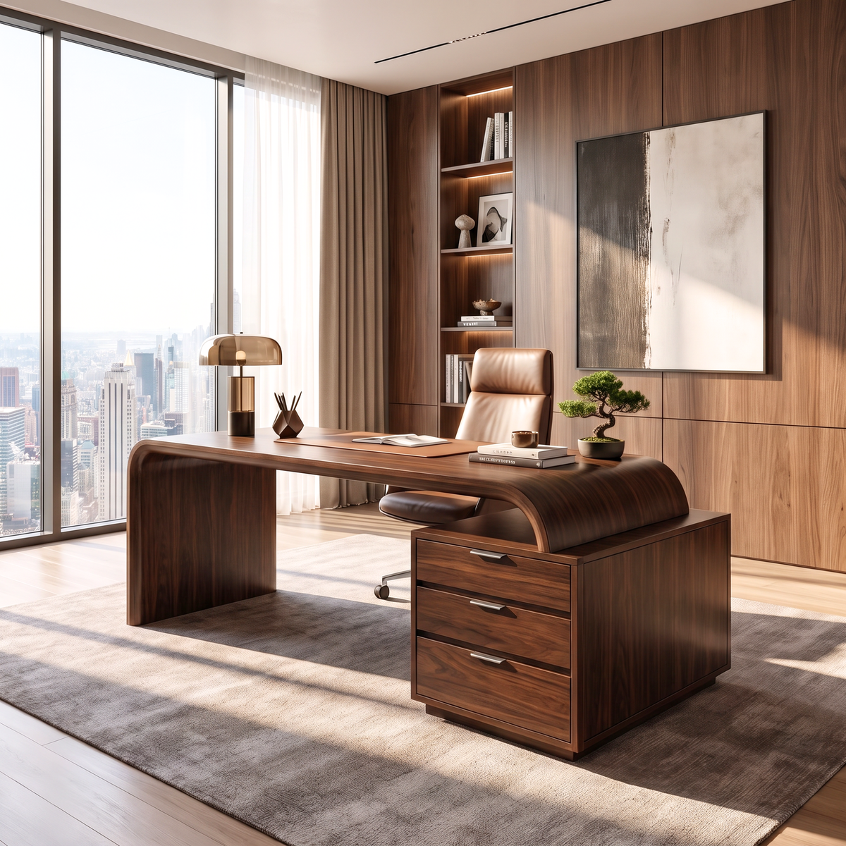 Organic Solid Wood Desk With Drawer Storage For Home Office