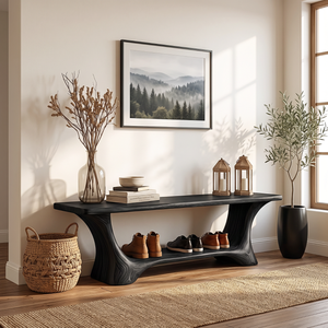 Handcrafted Solid Wood Shoe Bench with Open Storage Shelf