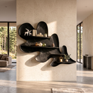 Organic Solid Wood Wall Shelf with Flowing Sculptural Leaf Design