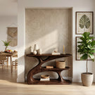 Sculptural Solid Wood Console with Integrated Shelf