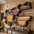 Organic Solid Wood Wall-Mounted Wine Rack with Flowing Shelves
