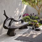Organic Solid Wood Bench with Flowing Branch Backrest and Sculptural Base