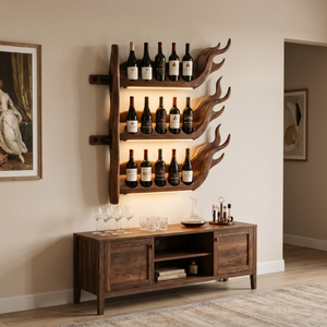 Modern Flame Inspired Solid Wood Wine Rack Wall Shelf