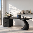 Organic Solid Wood Desk with Sculptural Curved Leg and Two Drawer Cabinet