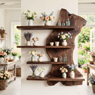 Organic Live Edge Solid Wood Wall Shelf Floating Multi Tier Display for Modern Interior