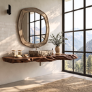 Solid Wood Floating Bathroom Vanity Shelf with Sculptural Live Edge for Modern Decor