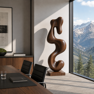 Handcrafted Solid Wood Serpentine Abstract Floor Sculpture
