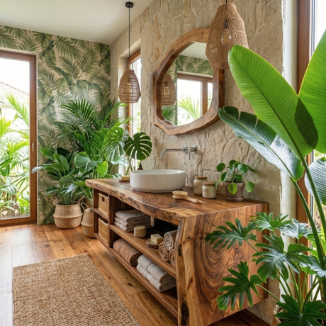 Solid Wood Bathroom Vanity with Open Storage and Vessel Sink
