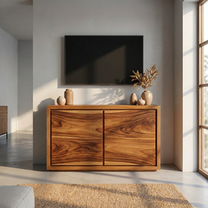 Solid Wood Minimal Sideboard Cabinet with Continuous Grain Doors
