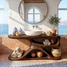 Handcrafted Solid Wood Bathroom Vanity Organic Modern Sink Console Rustic Spa Style Washstand