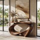 Console Table Solid Wood with Sweeping Oval Loop Base for Entryway Decor