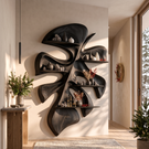 Tropical Leaf Solid Wood Wall Shelf with Sculptural Floating Display Shelves