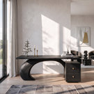 Sculptural Solid Wood Desk with Curved Support and Two Drawer Storage