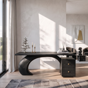 Sculptural Solid Wood Desk with Curved Support and Two Drawer Storage