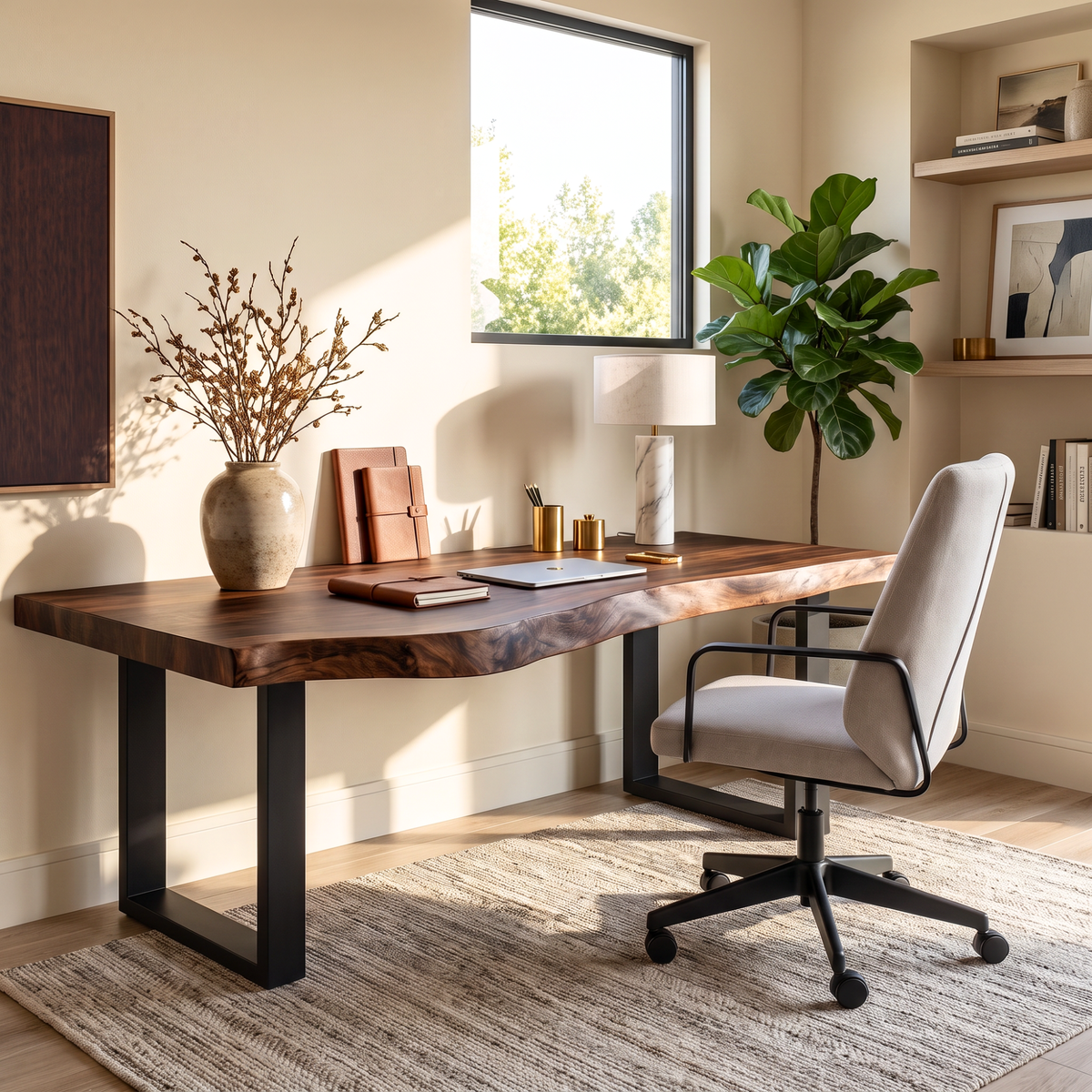 Live Edge Solid Wood Desk For Modern Home Office