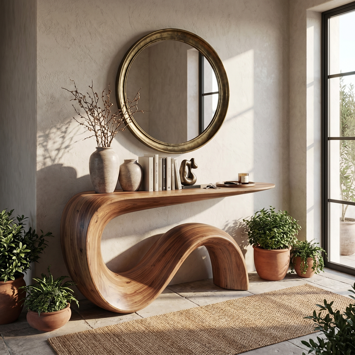 Solid Wood Console Table with Flowing S Curve Base