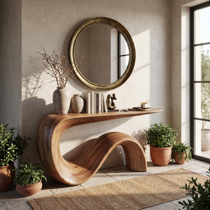 Solid Wood Console Table with Flowing S Curve Base