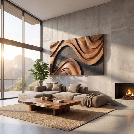Sculpted Horizon Coastal Wooden Wall Art Panel Modern Organic Abstract Sculpture