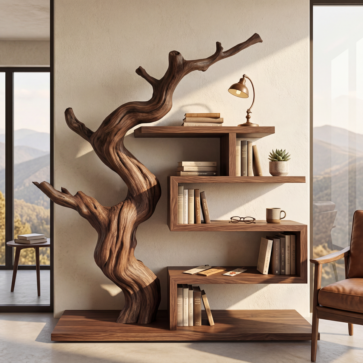 Sculptural Bookshelf with Organic Tree Form Modern Display Shelf