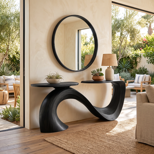 Console Table Solid Wood with Sculptural Infinity Curve Base for Entryway Decor
