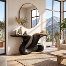 Console Table Solid Wood with Sculptural Double Wing Base for Entryway Decor