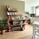 Sculptural Solid Wood Console Table with Organic Base and Open Display Shelves Artistic Freeform Console Table