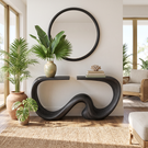 Console Table Solid Wood with Sculptural Twin Wave Base for Entryway Decor