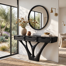 Console Table Solid Wood with Three Drawers and Sculptural Branch Base