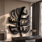 Tropical Leaf Solid Wood Wall Shelf with Organic Sculptural Display Shelves