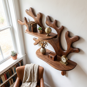 Handcrafted Solid Wood Coral Branch Wall Shelf for Bathroom Storage