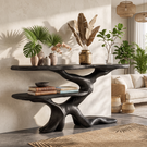 Console Table Solid Wood with Sculptural Branching Two Tier Base for Entryway Decor