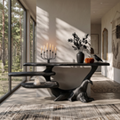 Handcrafted Solid Wood Console Table with Asymmetrical Shelves and Branching Base