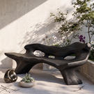 Handcrafted Outdoor Solid Wood Garden Bench with Sculptural Organic Backrest