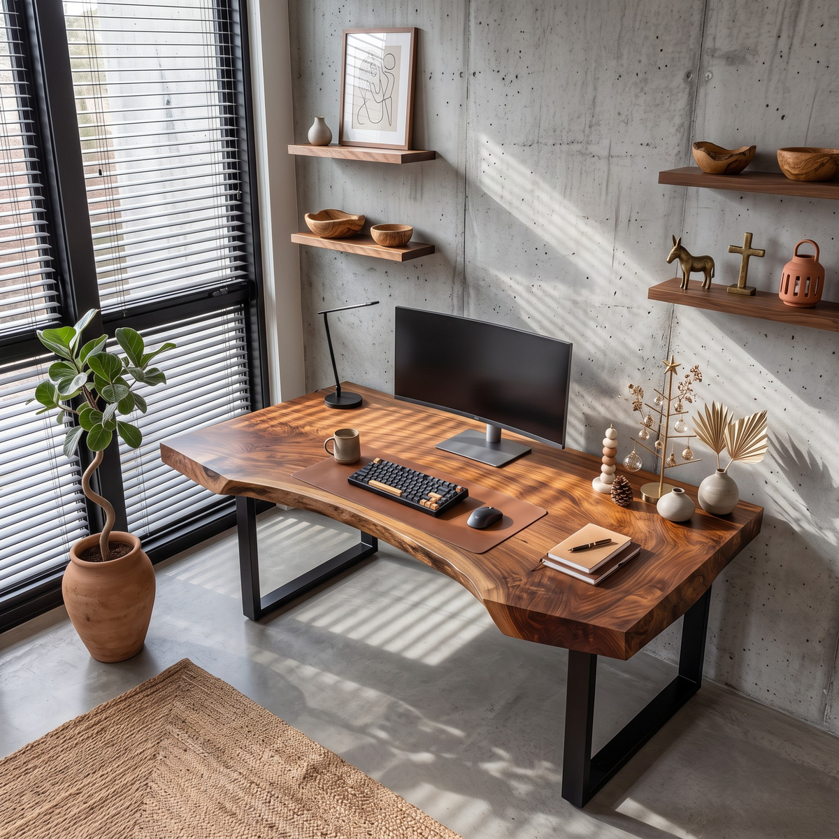 Organic Live Edge Solid Wood Desk For Modern Home Office