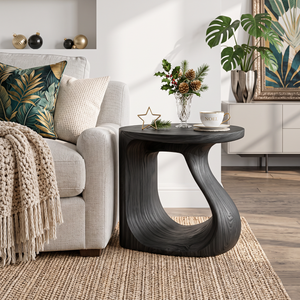 Organic Solid Wood Side Table with Sculptural Open Loop Base