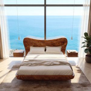 Sculptural Wood Bed with Curved Organic Headboard