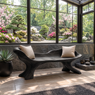 Curved Solid Wood Outdoor Bench with Sculptural Wing Backrest