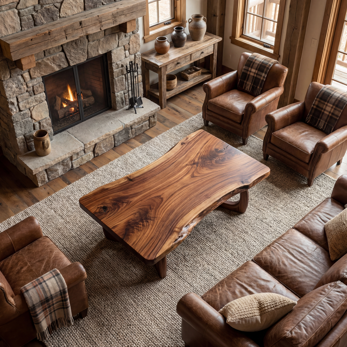 Organic Solid Wood Coffee Table with Natural Edge Detail
