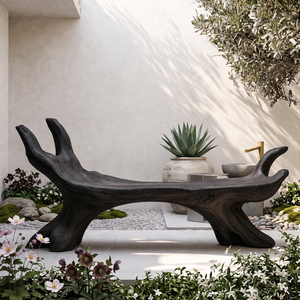 Organic Solid Wood Bench with Sculptural Branch Form