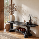 Sculptural Solid Wood Shoe Bench with Curved Supports and Open Storage Shelf