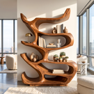 Bookshelf Solid Wood with Sculptural Organic Loop Shelves