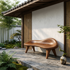 Handcrafted Organic Solid Wood Outdoor Bench with Sculptural Curved Seat