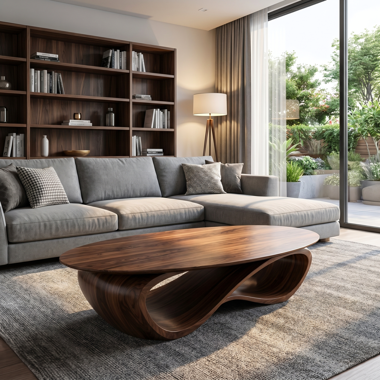 Solid Wood Coffee Table with Twisted Hollow Wave Base for Living Room