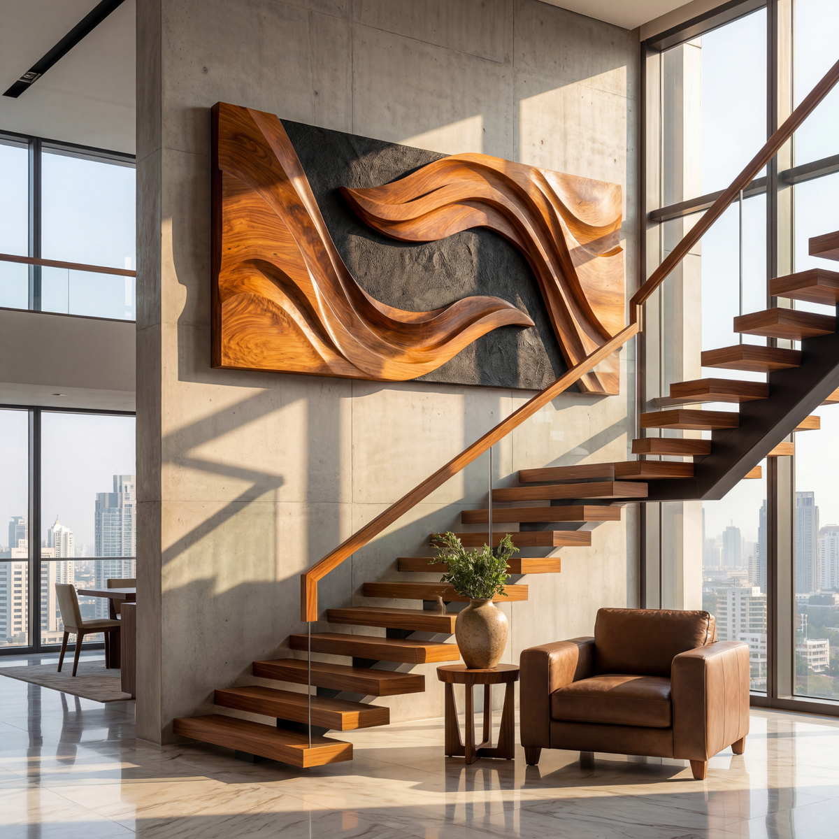 Sculpted Horizon Wooden Wall Art Panel Modern Organic Abstract Sculpture